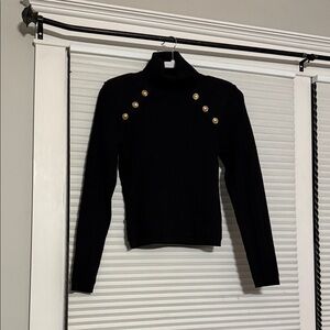 Express Black Turtleneck Sweater with Gold Buttons